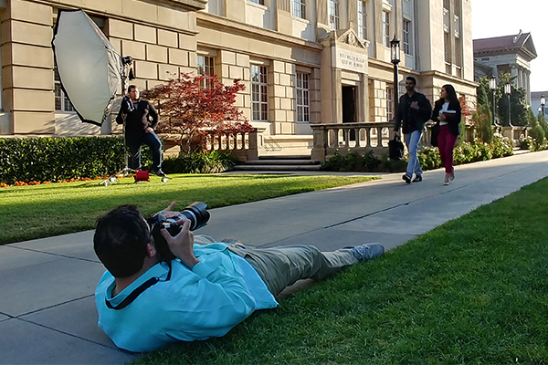 Photographer on a campus shoot