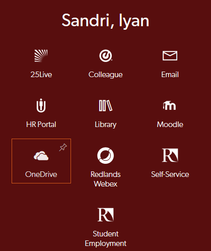 OneDrive selection from my.redlands.edu