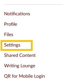settings link highlighted