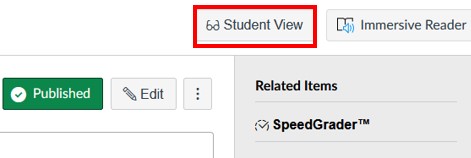 student view button on the Assignment page